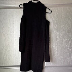 French Connection Black Long-Sleeve Cold-Shoulder Knit Dress